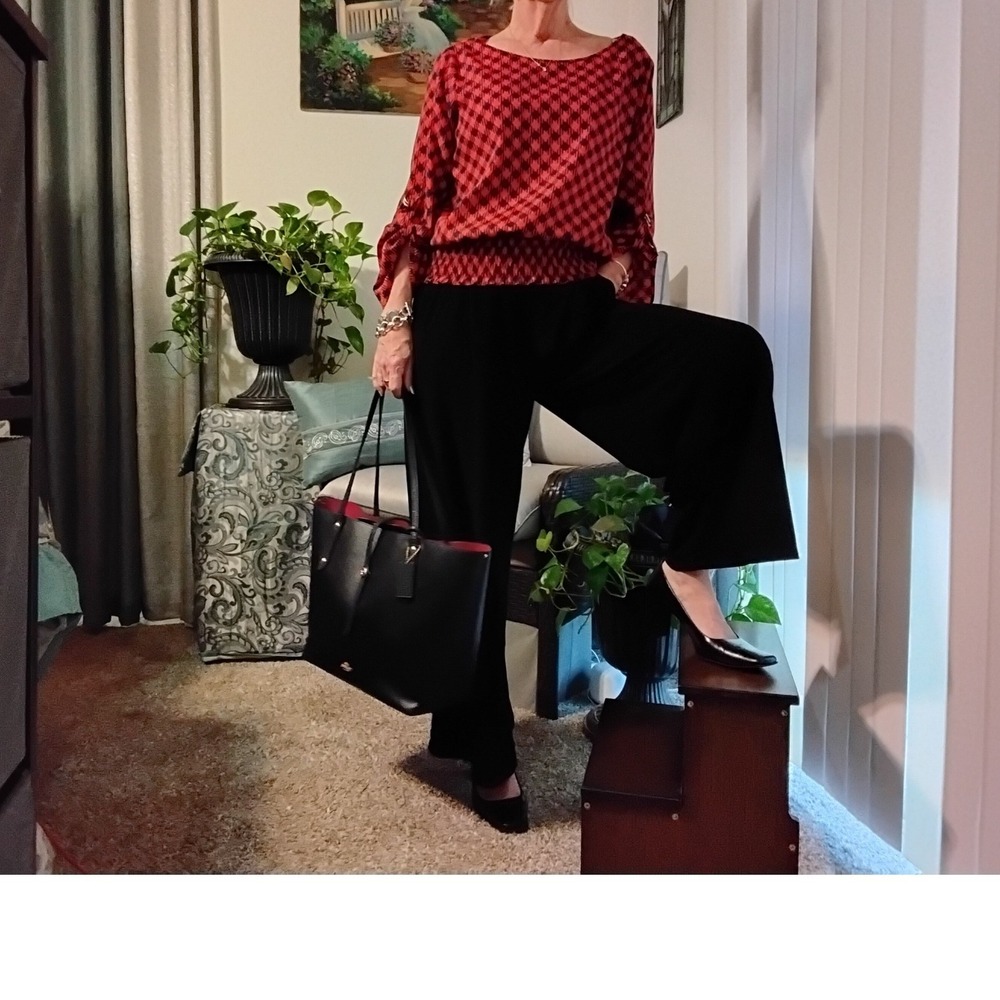 Michael Kors Red Black Houndstooth Print Blouse Top Medium